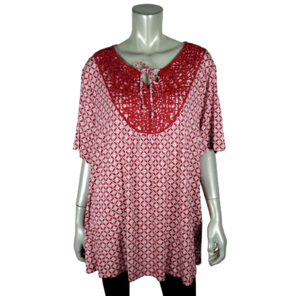 Catherines Top Plus Size 2X‎ 22/24W Tunic Stretch Tie Neck Pullover Red NWT